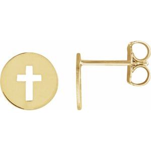 14K Yellow Gold Pierced Cross Earring