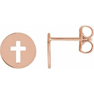 14K Rose Gold Pierced Cross Earring