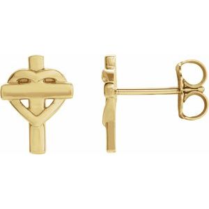 14K Yellow Gold Heart & Cross Earrings