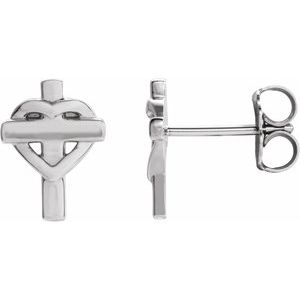 14K Rose Gold Heart & Cross Earrings