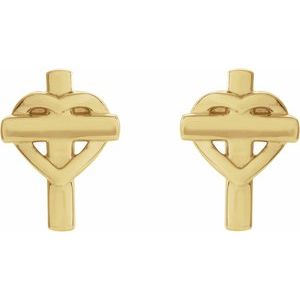14K Yellow Gold Heart & Cross Earrings