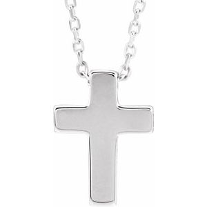 14K White Gold Petite Cross 16-18" Necklace