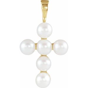 14K Yellow Gold Cultured White Freshwater Pearl Cross Pendant
