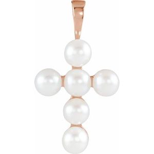 14K Rose Gold Cultured White Freshwater Pearl Cross Pendant