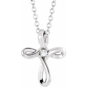 14K White Gold .015 CTW Natural Diamond Cross 16-18" Necklace
