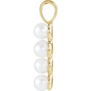 14K Yellow Gold Cultured White Freshwater Pearl Cross Pendant