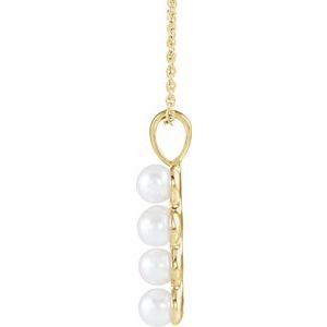 14K Yellow Gold Cultured White Freshwater Pearl Cross 16-18" Necklace