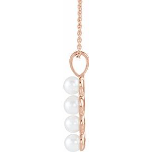 14K Rose Gold Cultured White Freshwater Pearl Cross 16-18" Necklace