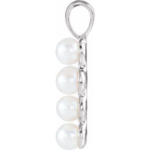 14K White Gold Cultured White Freshwater Pearl Cross Pendant