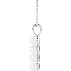 Sterling Silver Cultured White Freshwater Pearl Cross 16-18" Necklace