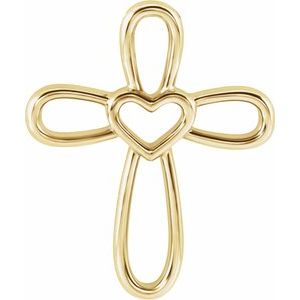 14K Yellow Gold Cross with Heart Pendant