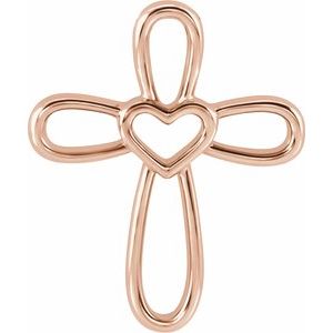 14K Rose Gold Cross with Heart Pendant