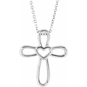 Platinum Cross with Heart 16-18" Necklace