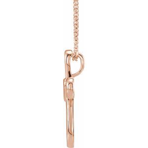 14K Rose Gold Cross with Heart 16-18" Necklace