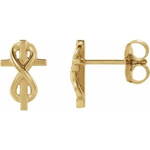 14K Yellow Gold Infinity-Inspired Cross Earrings
