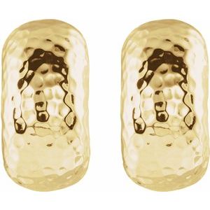 14K Yellow Gold Hammered Hollow J-Hoop Earrings