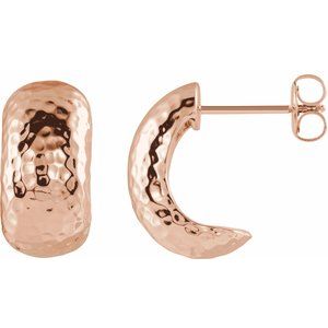 14K Rose Gold Hammered Hollow J-Hoop Earrings