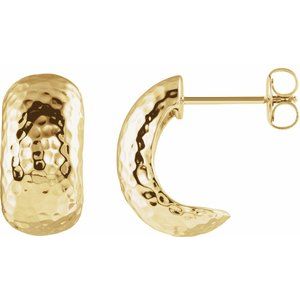 14K Rose Gold Hammered Hollow J-Hoop Earrings