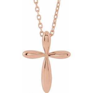 14K Rose Gold 14.65x11.2 mm Cross 16-18" Necklace