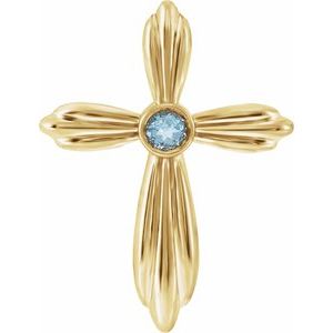14K Yellow Gold Natural Aquamarine Cross Pendant