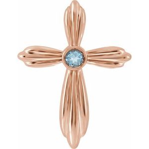 14K Rose Gold Natural Aquamarine Cross Pendant