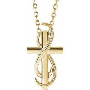 14K Yellow Gold Cross 16-18" Necklace
