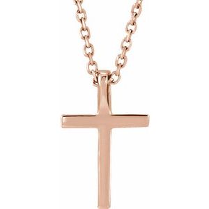 14K Rose Gold Natural Mozambique Garnet Petite Cross 16" Necklace