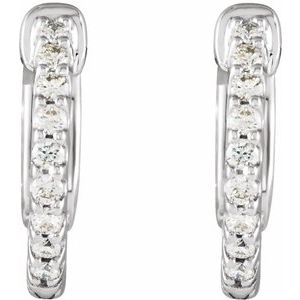14K White Gold 1/4 CTW Natural Diamond Inside-Outside 14.5 mm Hinged Hoop Earrings