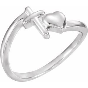 14K White Gold Cross & Heart Chastity Ring