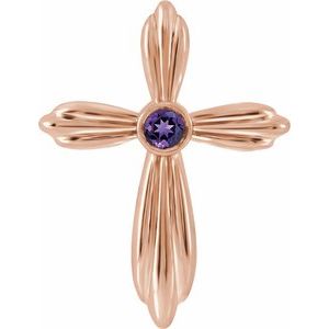 14K Rose Gold Natural Amethyst Cross Pendant