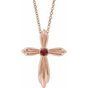 14K Rose Gold Natural Mozambique Garnet Cross 16-18" Necklace