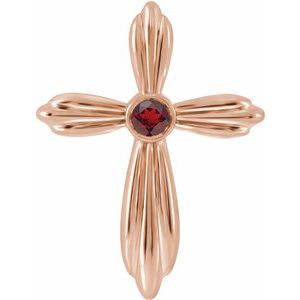 14K Rose Gold Natural Mozambique Garnet Cross Pendant