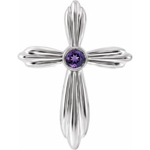 14K White Gold Natural Amethyst Cross Pendant