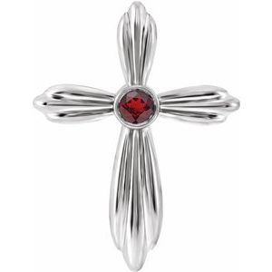14K White Gold Natural Mozambique Garnet Cross Pendant