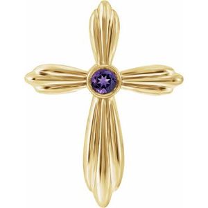 14K Yellow Gold Natural Amethyst Cross Pendant