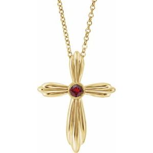 14K Yellow Gold Natural Mozambique Garnet Cross 16-18" Necklace