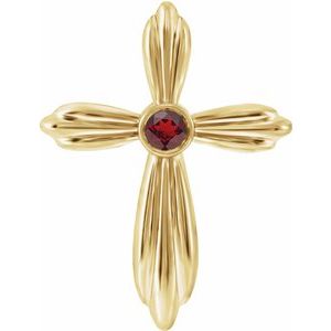 14K Yellow Gold Natural Mozambique Garnet Cross Pendant