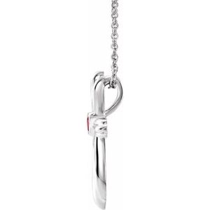 14K White Gold Natural Mozambique Garnet Cross 16-18" Necklace