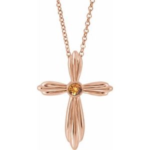 14K Rose Gold Natural Citrine Cross 16-18" Necklace