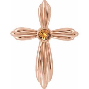 14K Rose Gold Natural Citrine Cross Pendant