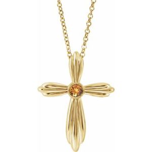 14K Yellow Gold Natural Citrine Cross 16-18" Necklace