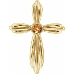 14K Yellow Gold Natural Citrine Cross Pendant