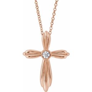 14K Rose Gold .06 CTW Natural Diamond Cross 16-18" Necklace