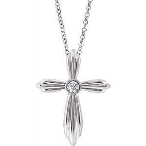 14K White Gold .06 CTW Natural Diamond Cross 16-18" Necklace