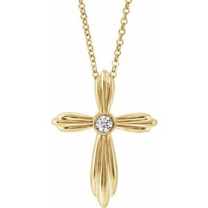 14K Yellow Gold .06 CTW Natural Diamond Cross 16-18" Necklace