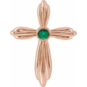 14K Rose Gold Lab-Grown Emerald Cross Pendant