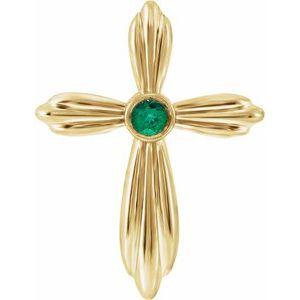 14K Yellow Gold Lab-Grown Emerald Cross Pendant