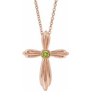 14K Rose Gold Natural Peridot Cross 16-18" Necklace