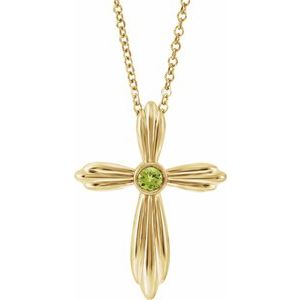 14K Yellow Gold Natural Peridot Cross 16-18" Necklace