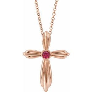 14K Rose Gold Natural Ruby Cross 16-18" Necklace